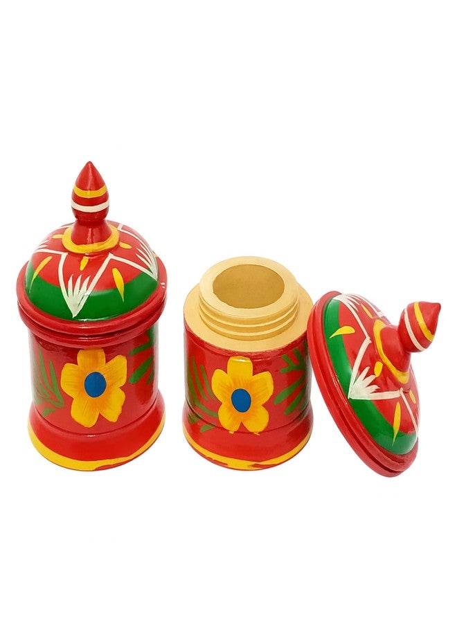 Fine Craft India Wooden Kumkum Box Sindoor Dani - Hand-Painted Multicolor Traditional Sindoor Dibbi Set of 2 Best Gift for Bride (3 Inch Height) Sindoor_Dibbi001 - Image 5